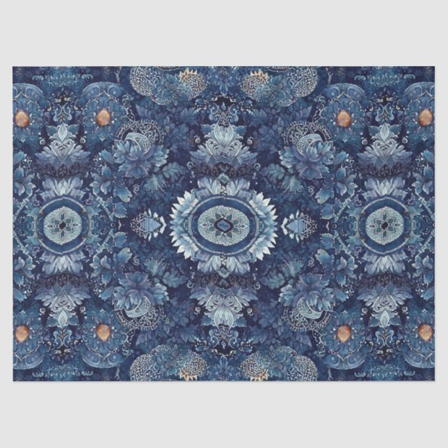 Indigo Denim Bloom Bloral Decoupage Craft Wrapping Seidenpapier (Vorderseite)