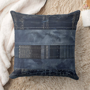Indigo Denim Patchwork Nahtloses Muster (2) Kissen