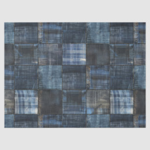 Indigo Denim Patchwork Nahtloses Muster Seidenpapier