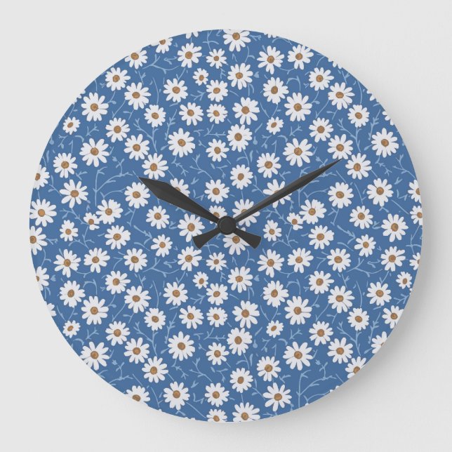 Indigo Dream Daisies Große Wanduhr (Vorderseite)