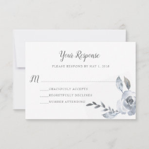 Indigo Dusty Blue Floral Geometric RSVP Karte