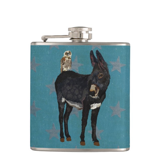 INDIGO-ESEL u. EULEN-STERNE Flasche Flachmann (Vorderseite)