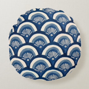 Indigo Fächerwellen Rundes Kissen