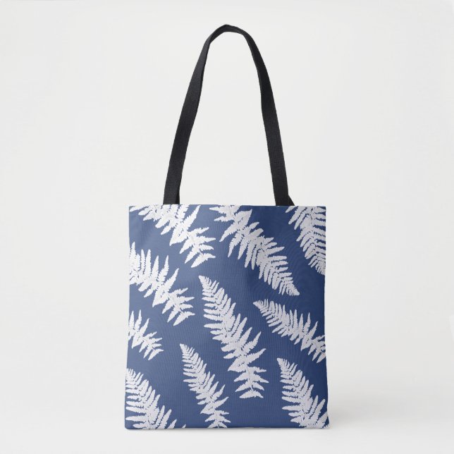 Indigo Fern Print Blue Tote Bag Tasche (Vorderseite)
