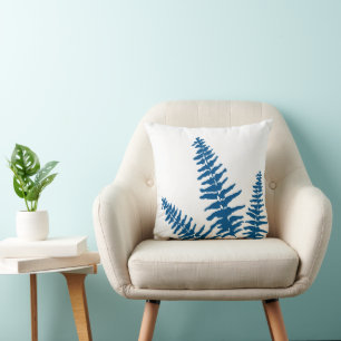 Indigo Fern White Pflanze Botanische Malerei Kissen
