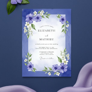 Indigo Floral Brushstroke Hochzeit Einladung