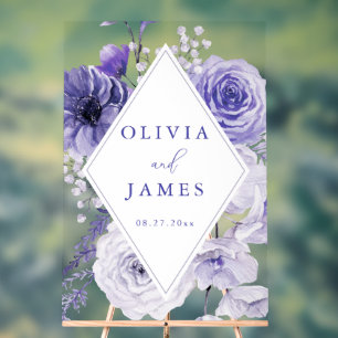 Indigo Floral Frame Wedding Acrylschild