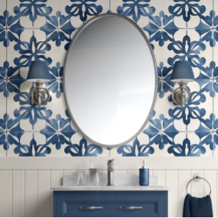 Indigo Floral Medley - Blau und Creme - Küste Tapete