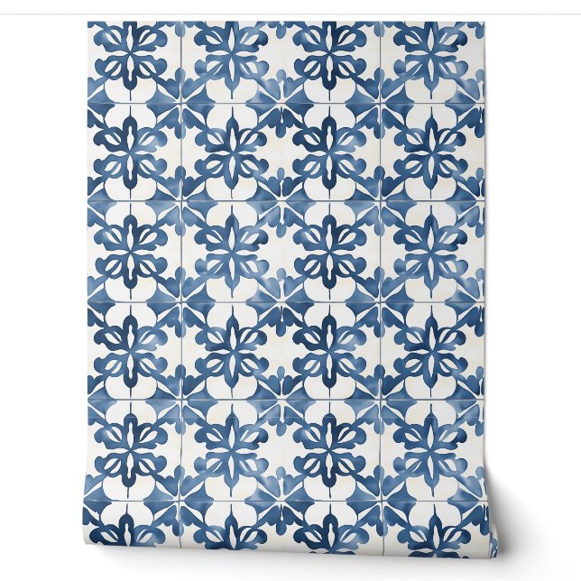 Indigo Floral Medley Petite - Blau und Cream Tapete (Abrollen)