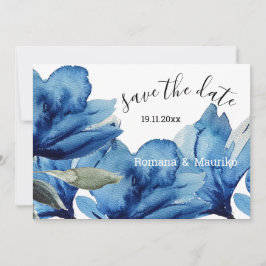 Indigo Floral Watercolor Handgemalt Save The Date