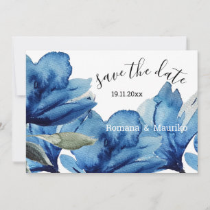 Indigo Floral Watercolor Handgemalt Save The Date