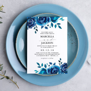 Indigo Floral Wedding Einladung