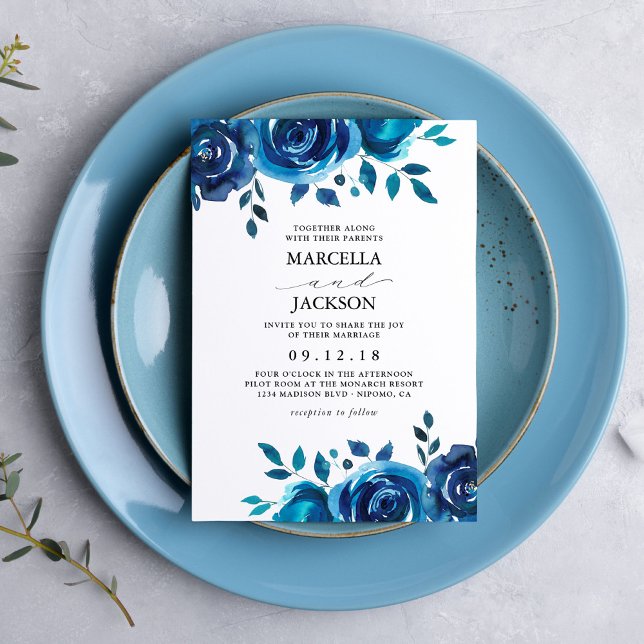 Indigo Floral Wedding Einladung (Von Creator hochgeladen)