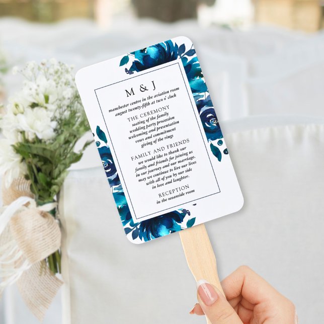 Indigo Floral Wedding Program Fan Fächer (Von Creator hochgeladen)