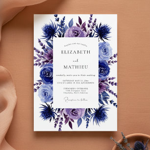 Indigo Florale Romantische Hochzeit Einladung