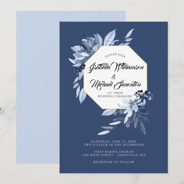 Indigo Garden Blühende Hochzeit Einladung (Vorne/Hinten)