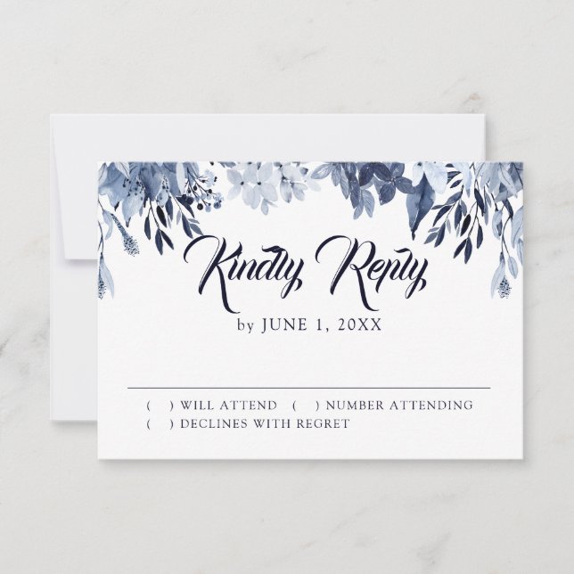 Indigo Garden Floral Wedding Carte de réponse RSVP (Devant)