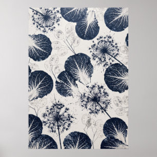 Indigo geäderte Blätter Lunaria Allium Muster Post Poster