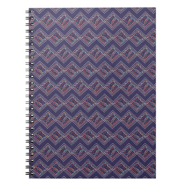 Indigo gestickte Diamanten Notizblock (Vorderseite)