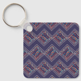 Indigo gestickte Diamanten Schlüsselanhänger