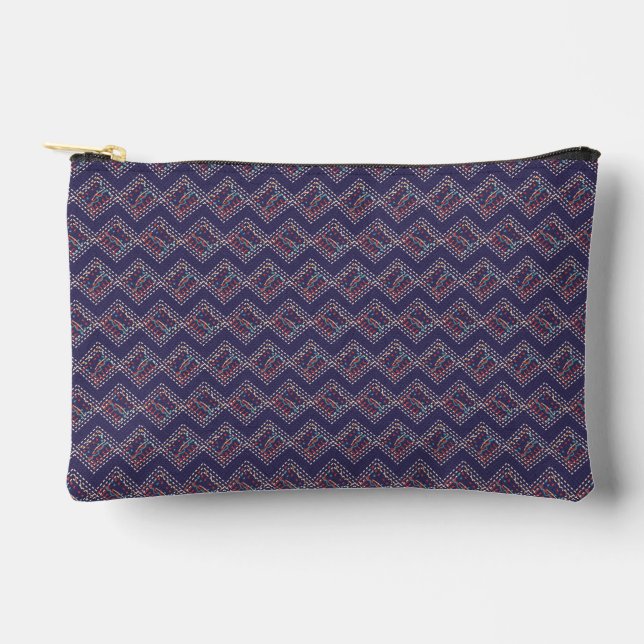 Indigo gestickte Diamanten Zubehörtasche (Vorderseite)