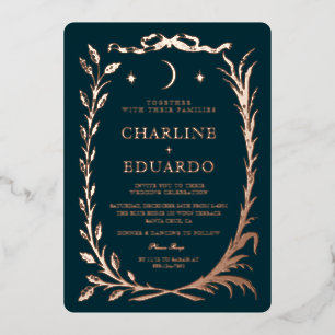 Indigo Gold Efeu Ornament Hochzeit Einladung
