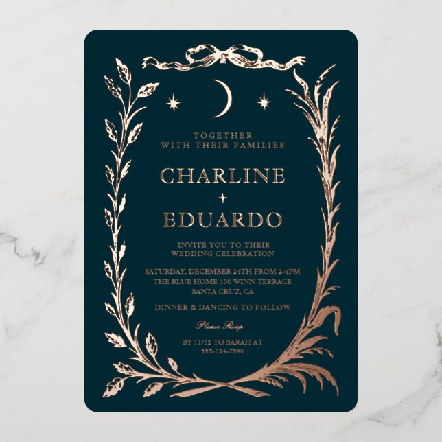 Indigo Gold Ivy Ornament  Wedding  Invitation Folieneinladung (Vorderseite)