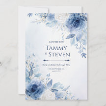 Indigo Goldader Wasserfarbe Rosenrand Hochzeit
