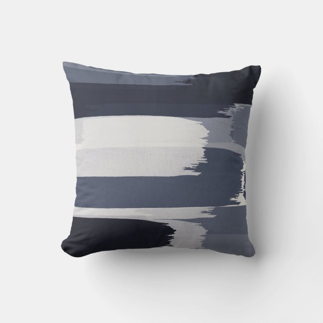 Indigo Gray Blue Pinselstriche Kissen (Vorderseite)