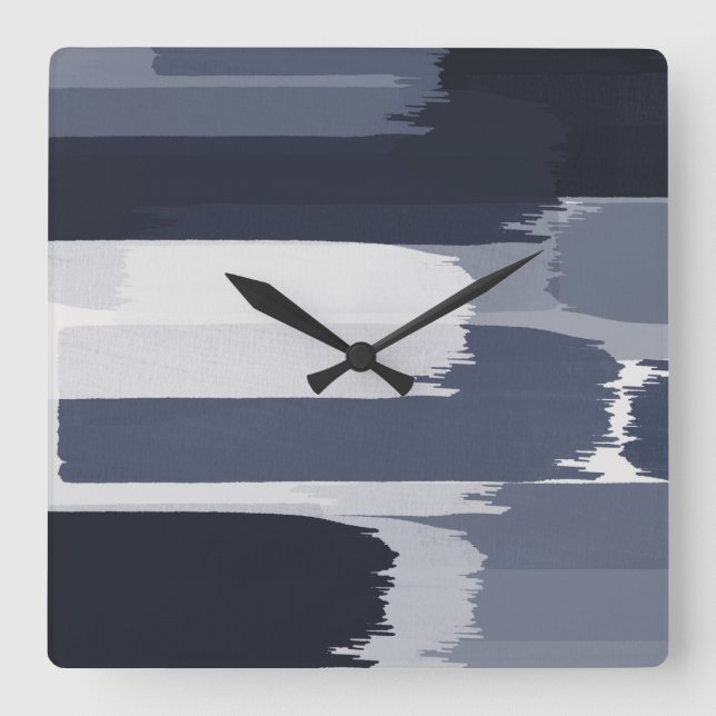 Indigo Gray Blue Pinselstriche Quadratische Wanduhr (Vorderseite)