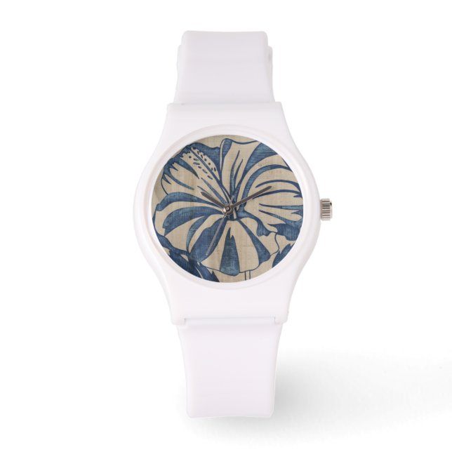 Indigo Hibiskus Armbanduhr (Vorderseite)