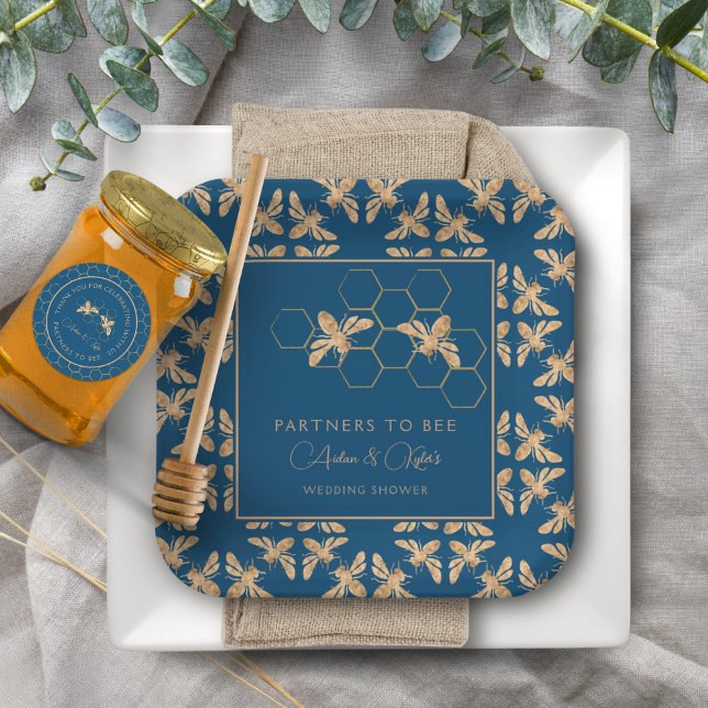 Indigo & Honeycomb Golden Bee Polterabend Pappteller (Von Creator hochgeladen)