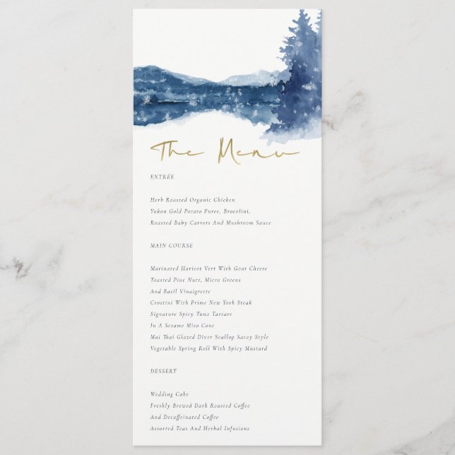 INDIGO INK BLUE MOUNTAIN LAKE SNOW MENU MARIAGE (Devant)