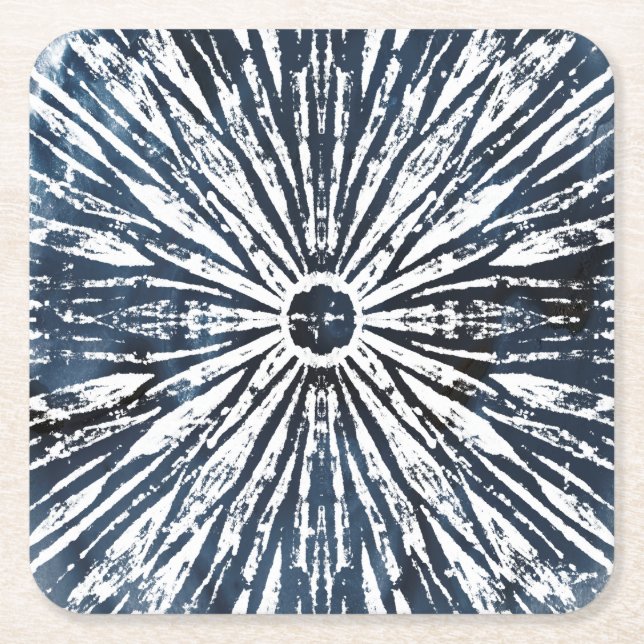 Indigo Ink Radial Motif Rechteckiger Pappuntersetzer (Vorderseite)
