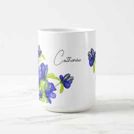 Indigo Iris Floral Watercolor Mit Monogramm Kaffeetasse