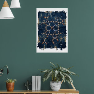 Indigo Islamisches Geometrisches Sternmuster Feine Poster