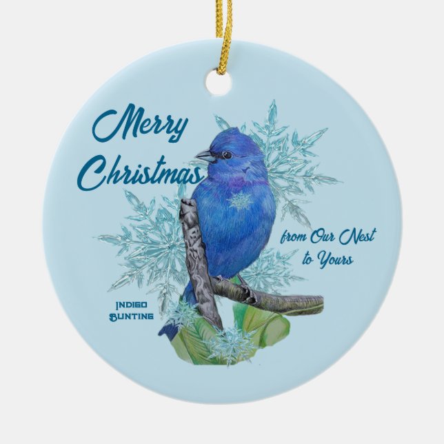 Indigo Jagd in den Schneeflocken Keramik Ornament (Vorne)