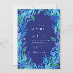 Indigo-Kobalt-Blatt-Hochzeit Einladung