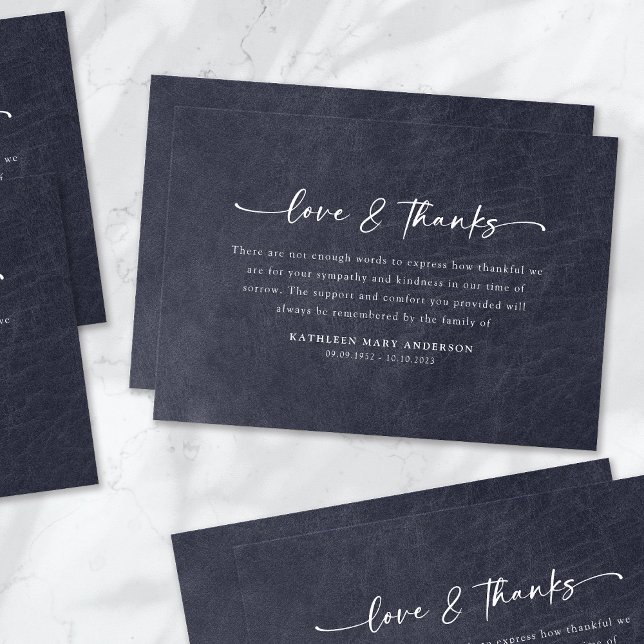 Indigo Leather Texture Einfache Skriptbeerdigung Dankeskarte (Von Creator hochgeladen)
