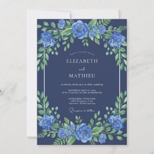 Indigo lebendige Floral-Hochzeit Einladung