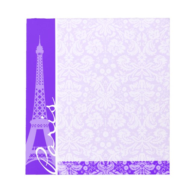 Indigo, Lila Damask; Paris; Eiffelturm Notizblock (Vorderseite)