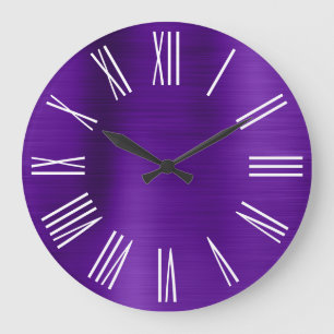 Indigo Lila Folie Weiße Römische Ziffern Große Wanduhr