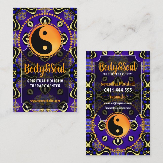 Indigo Lila Orange Yin Yang Balance Visitenkarte (Vorne/Hinten)