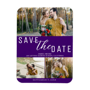 Indigo Lila Save the Date Hochzeit 3 Fotos Magnet