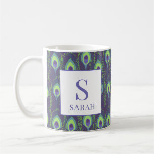 Indigo Limettengrün Pfau Custom Initial Tasse