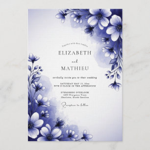 Indigo-Malerei-Blütenhochzeit Einladung