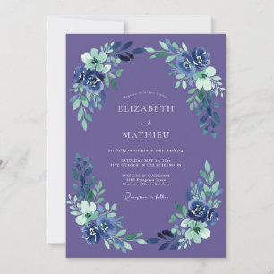 Indigo Malerische Blumige Hochzeit Einladung
