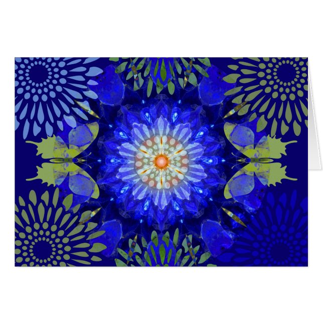 Indigo-Mandala-Schmetterlings-Karte (Vorderseite (Horizontal))