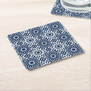 Indigo-marokkanisches geometrisches Stern-Mosaikmu Rechteckiger Pappuntersetzer