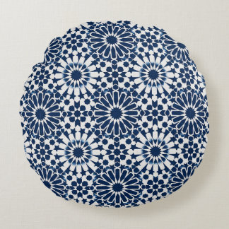 Indigo-marokkanisches geometrisches Stern-Mosaikmu Rundes Kissen